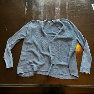 Eileen Fisher Medium Blue 100% Wool Lightweight Weave Blue Rich Sweater Cardigan